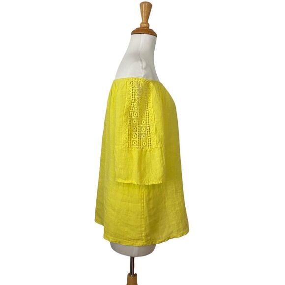 Terzo Millennio Yellow Linen Top Blouse Women Size S Open Shoulders Relaxed Fit - Picture 7 of 14